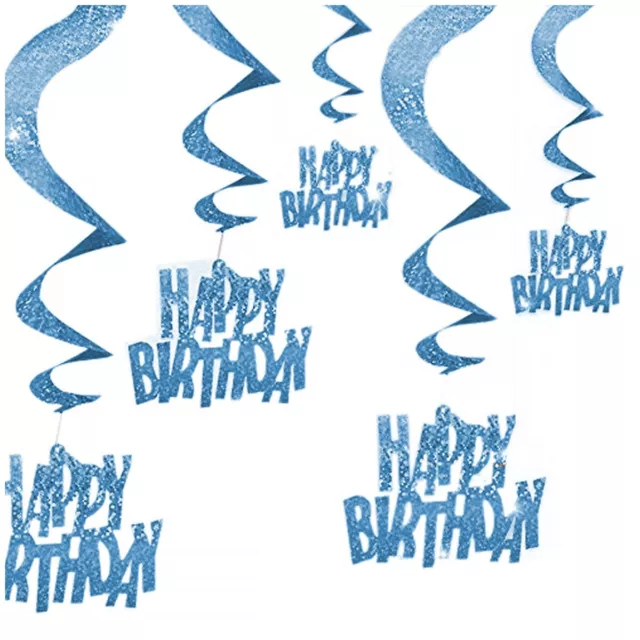 Glitz Blue Hanging Happy Birthday Swirls