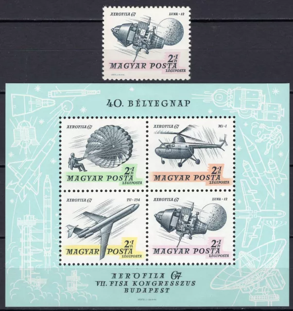 #797 - Ungheria - Francobollo + foglietto Aerofila, 1967 - Nuovi (** MNH)