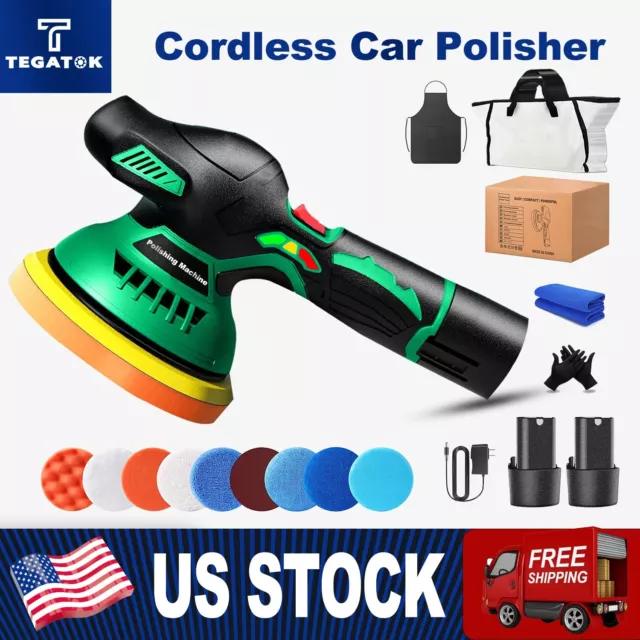 Tegatok Car Polisher Buffer Cordless Dual Action Polishing Machine 6" 2 Battery