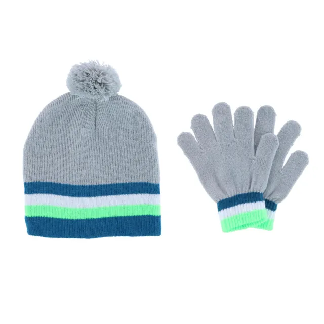 New CTM Kids' Striped Winter Beanie with Pom and Matching Glove Set