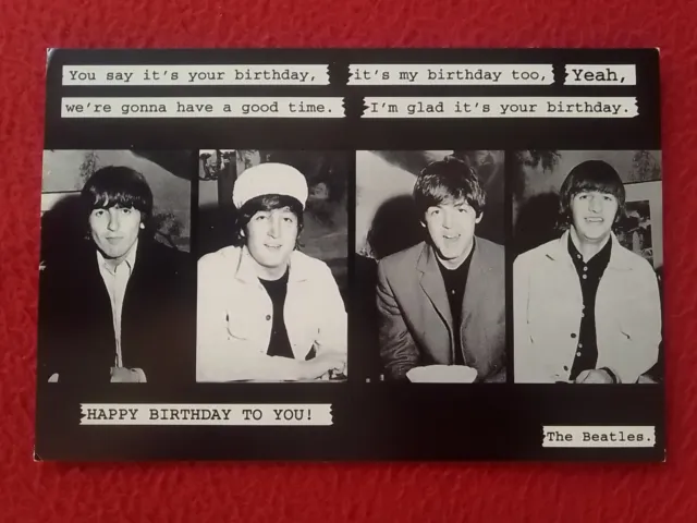 Antigua Tarjeta Tipo Postal Card The Beatles Grupo Musical Happy Birthday To You