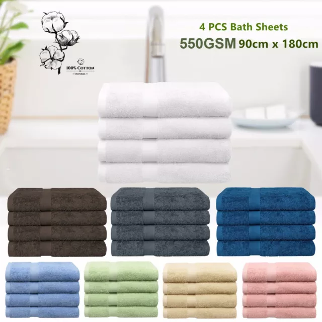 4X 100% Cotton Bath Sheets Soft Luxury Bathroom Big Towels 550 GSM Cotton Towels