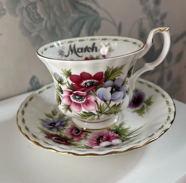 Royal Albert March Birthday Flower Of Month Anemones Tea Cup Saucer Bone China