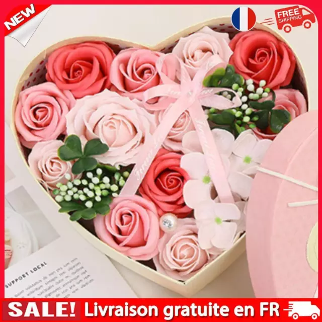 Artificial Rose Soap Bouquet Wedding Valentine Heart Shape Gift Box (Pink)