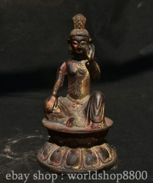 8.8" Chinese Copper Gilt Buddhism Kwan-yin Guan Yin Goddess Statue Sculpture