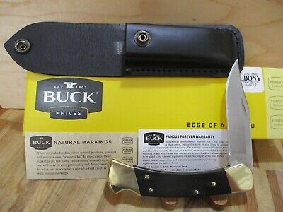 NIB Buck USA Ebony 110 Folding Hunting/Pocket Knife & Sheath