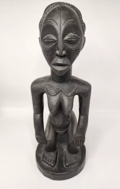 African Senufo Female Fertility Statue Vintage Hand-Carved Wooden 13" Statue