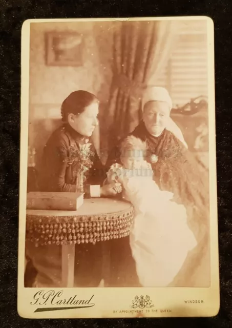 c1880 Victorian Cabinet Card - Old Lady with Daughter & Baby - G.P. Cartland