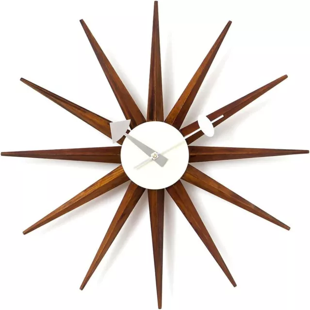 George Nelson wall Clock Walnut Brown Wood Sunburst Reproduction  Mid Century