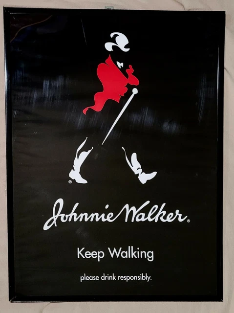 Vintage Johnnie Walker Black Keep Walking 25X18" Framed Print TC