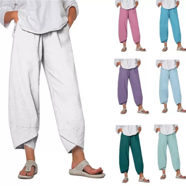 Women Ladies casual Cotton Linen Baggy Harem Plus Size Trousers Loose Pants