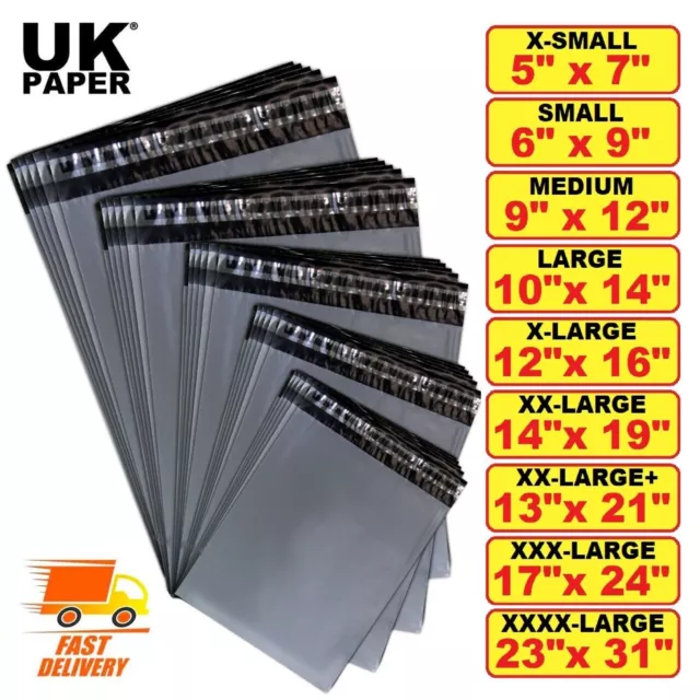 Strong Grey Plastic Mailing Bags Poly Postage Post Postal Self Seal -  ALL SIZES