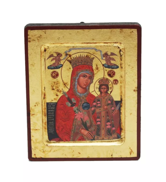 Greek Russian Orthodox Handmade Wood Icon Our Lady Rodon to Amaranton 12.5x10cm