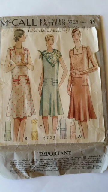 *RARE Antique Sewing Pattern-Ladies Dress 1920's- #5725