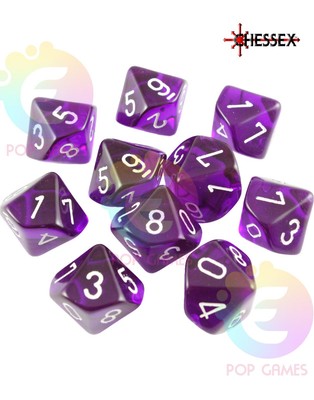 Chessex Set 10 dadi d10 Chessex TRASPARENTI Grigio Fumo D&D Pathfinder MTG RPG 23208 