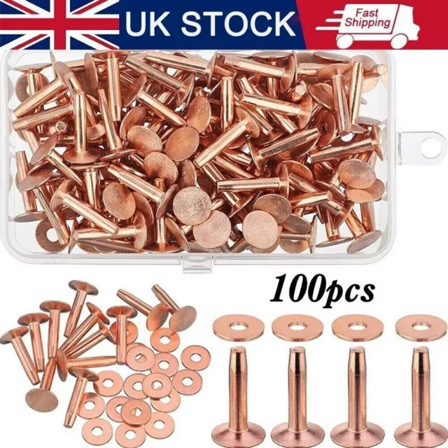 100PCS Copper Rivet and Burrs Washers for Collar Leather Copper Rivets Fasteners