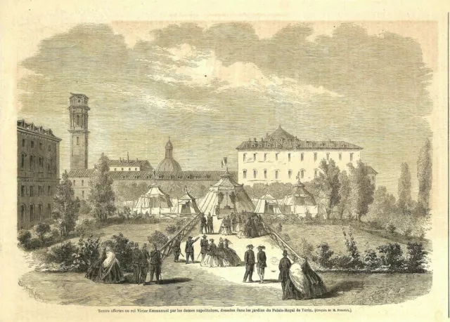 Torino Turin / Tentes Offertes Par Les Dames De Naples / Gravure Engraving 1862