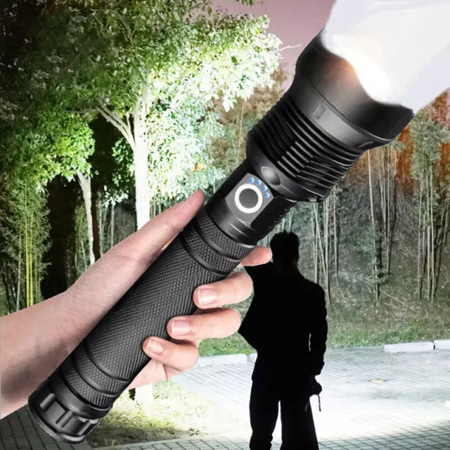 9000000lm Super Bright LED Tactical Flashlight Rechargeable Work Torch Lamp Zoom