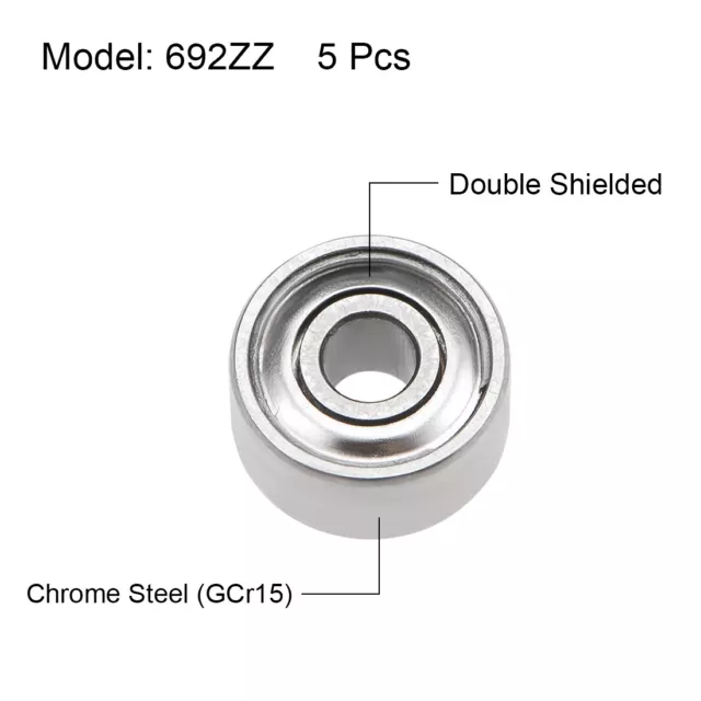 692ZZ Ball Bearings Z2 2x6x3mm Double Shielded Chrome Steel 5pcs 2