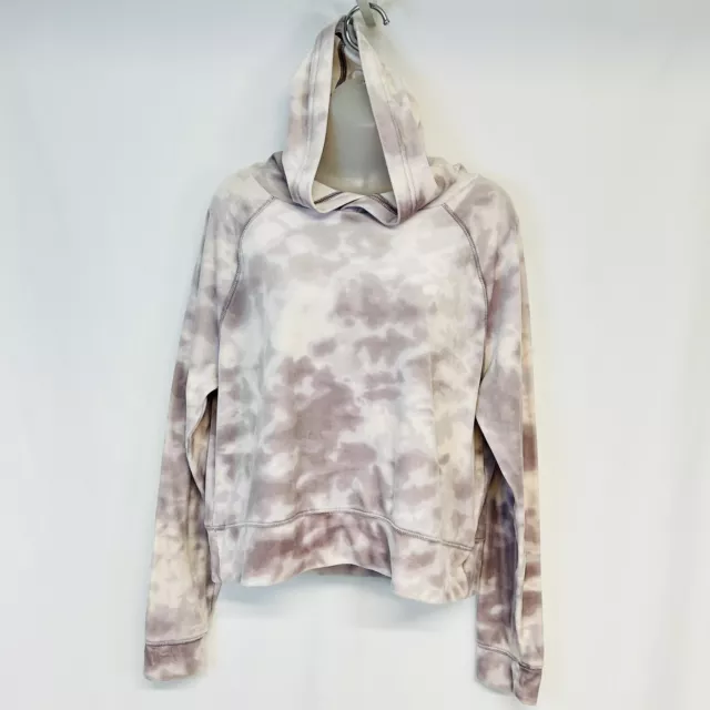 SO Cozy Womens Cropped Sweatshirt Sz L Pullover Hood Velour Tie Dye Pink Purple