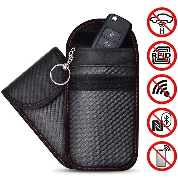 2x Autoschlüssel Signalblocker Etui Faraday Käfig Anhänger Tasche schlüssellos RFID Sperrtasche.