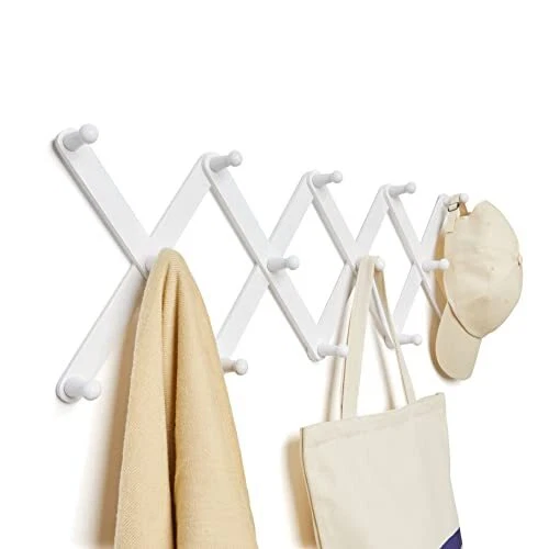 BSFHH Wooden Wall Hanger Expandable Coat Rack Accordion Design 14 Peg Hooks f...