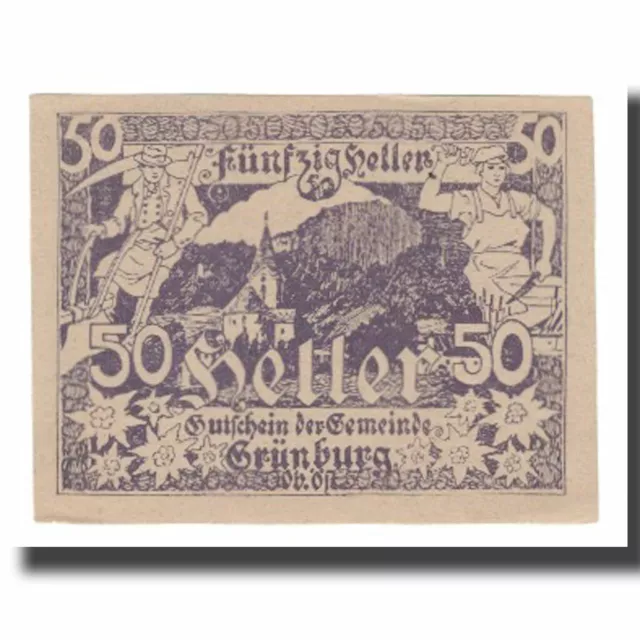 [#665706] Banknote, Austria, Grünburg O.Ö. Gemeinde, 50 Heller, texte 1, 1920
