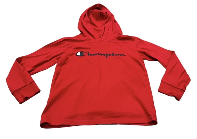 Champion Kids Long Sleeve Lightweight Hooded Shirt, Red, Size 7
