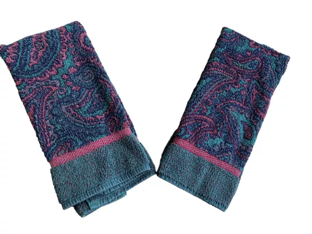 VTG Fieldcrest Royal Velvet Paisley Bath Hand Towels Hunter Green Burgundy 90’s