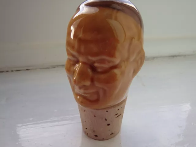 Vintage monk or friar cork and pottery bottle stopper, resembling Pope John Paul