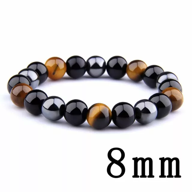 Natural Stone Energy Healing Stretch Obsidian Bracelet Hematite Tiger Eye Men