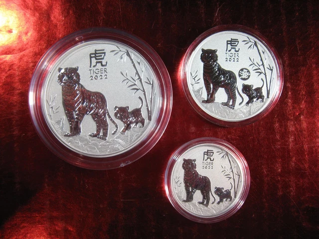 2022 SET 2 oz, 1 oz, 1/2 oz .9999 Silver Year of the TIGER Lunar III Perth LIMIT