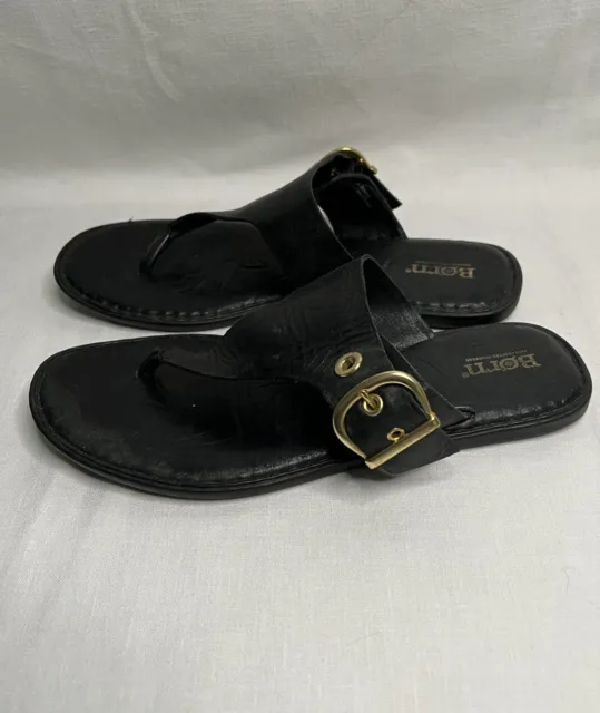 Born Orla Slip On Leather Buckle Thong Sandals in Black Womens Size 9 M