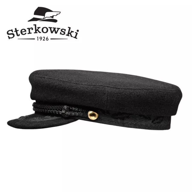 Sterkowski SKIPPER Wool Breton Cap Traditional Fisherman Peaked Duty Sailor