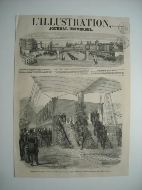 Gravure 1860. L’empereur Et L’imperatrice, A Bord Du Cephise, A Marseille.