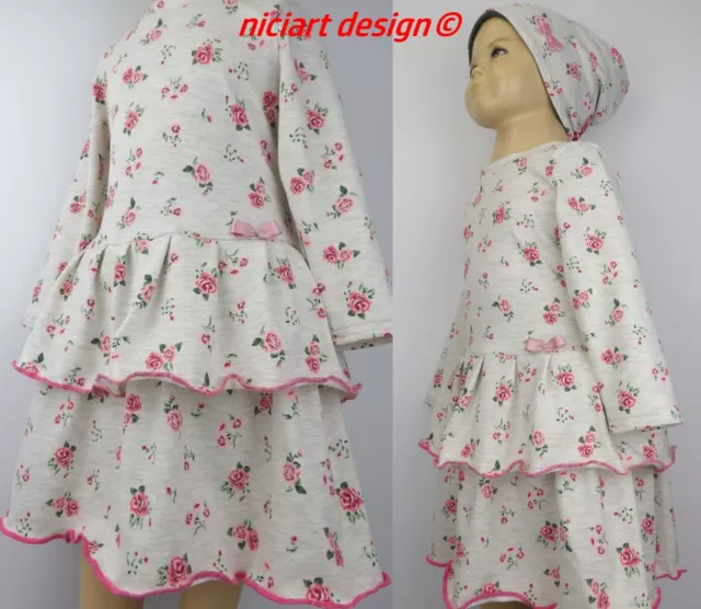 niciart design ♥ ABITO VOLANTE RAGAZZA ♥ ABITO IN JERSEY ABITO A MANICHE LUNGHE♥ BEIGE RUNSS