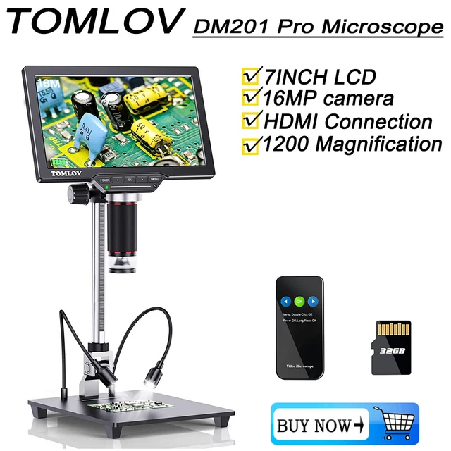TOMLOV DM201 Pro 7 inch digital microscope 1080P HD 1200X Magnifier 32GB Vedio