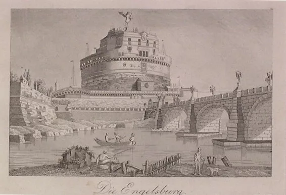 stampa originale del 1834 Castel Sant'Angelo Roma passepartout cm 35x30