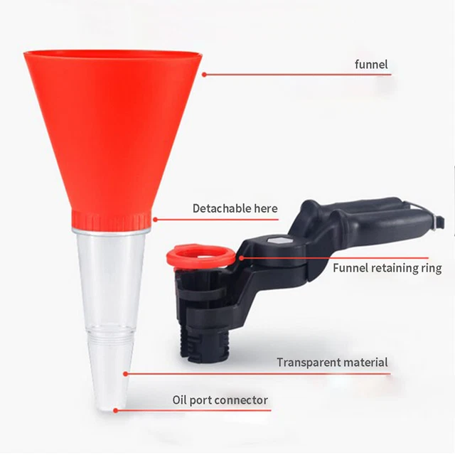 Imbuto in Plastica Filettato per Trasmissione/Riempimento Olio con Filtro e Beccuccio Flessibile, Imbuto Telescopico per Carburante Auto