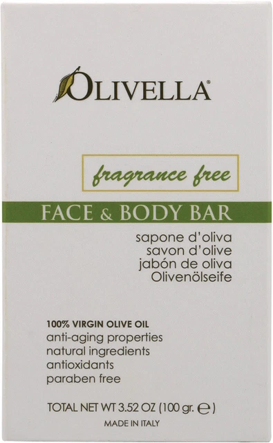 Barra facial y corporal sin fragancias de Olivella, 3,5 oz