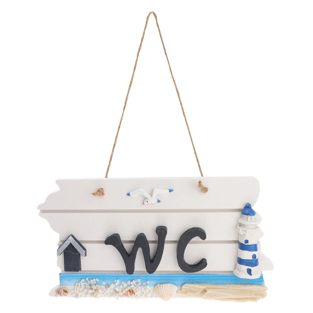 Seaside Wooden Sign Mediterranean Bathroom Board Toilet Signs Door