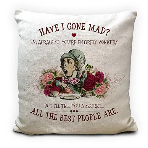 Alice in Wonderland Mad Hatter Cushion Cover Bonkers Floral Accessory 16 Inch