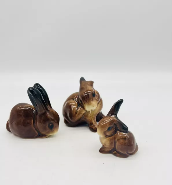 Vintage Miniature Brown Bunny Rabbit Figurines Dollhouse Easter Lot of 3