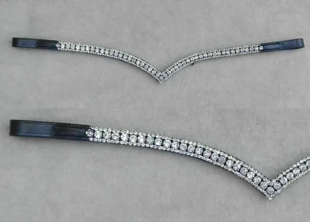 Leather Browband  V-Shape Browband -3 Rows- All Clear Leather Horse Size All