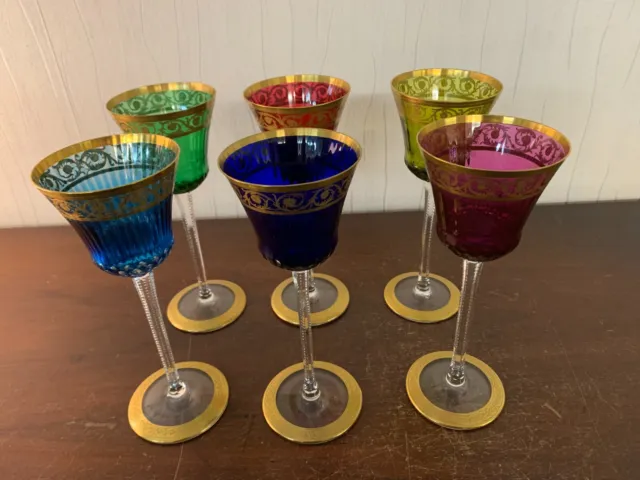 6 Bicchieri da Vino Colore Modello Thistle IN Cristallo Di Saint Louis ( Rrp