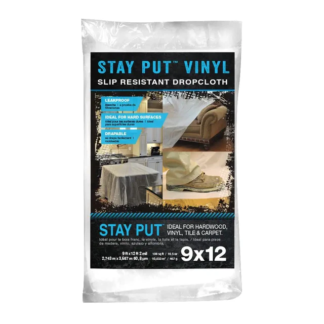9 Ft. X 12 Ft. 2 Mil Stay Put Vinyl Drop Cloth | (NEW) (FREE SHIPPING)