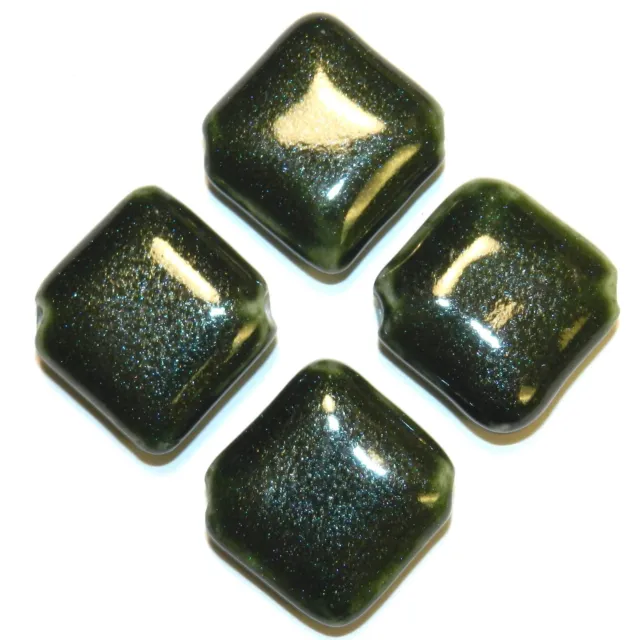 CPC264 Dark Green on White 28mm Flat Square Diamond Porcelain Beads 8pc