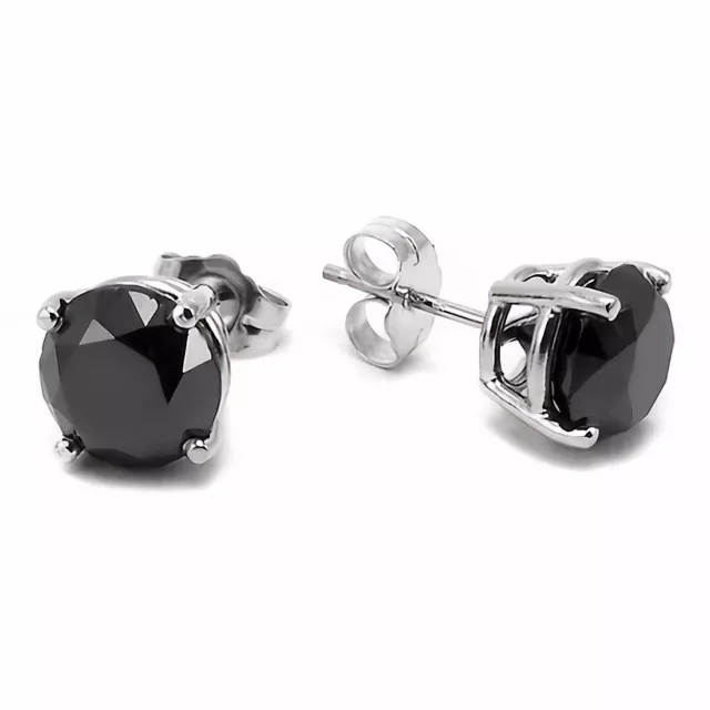 1 1/2Ct TW Round Black Diamond Studs Earring 14K White Gold 2