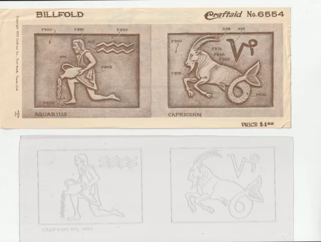 Plantilla de cuero Craftaid Billfold 6554 zodiaco Acuario Capricornio 1970 herramientas