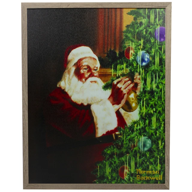 Northlight 19" Lighted Norman Rockwell 'Santa Trimming Tree' Christmas Wall Art